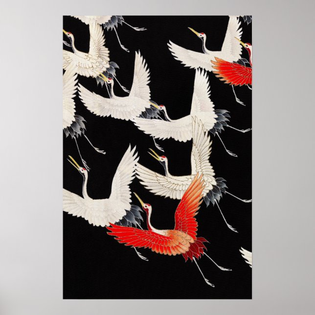 Flock of Crane Birds Vintage Art Poster (Front)
