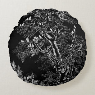 Flock of Crows at Dawn Round Cushion