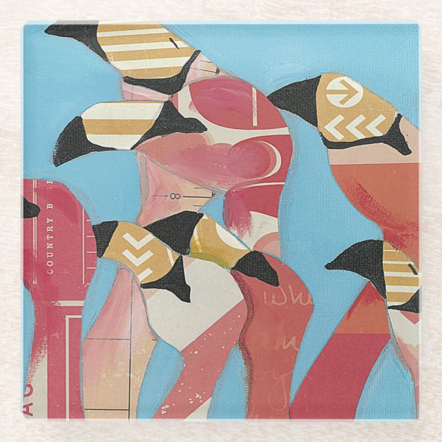 Flock of Flamingos Glass Coaster (Front)