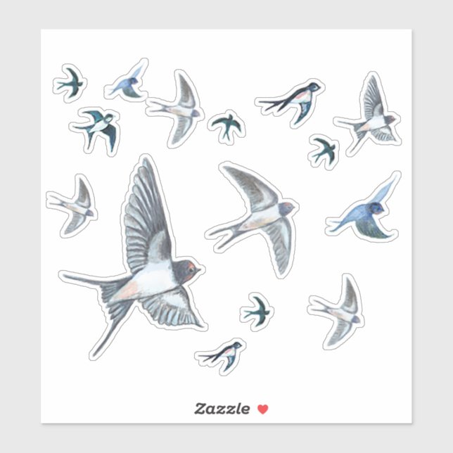 Flock Of Flying Swallow Birds Illustration (Sheet)