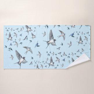 Flock Of Flying Swallow Birds Illustration Bath Towel