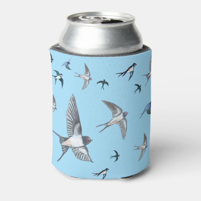 Flock Of Flying Swallow Birds Illustration Can Cooler (Can Back)
