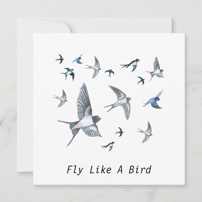 Flock Of Flying Swallow Birds Illustration Card (Front)