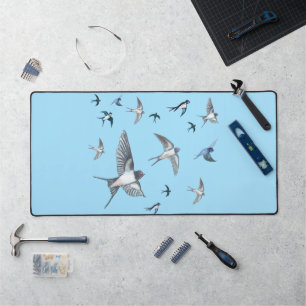 Flock Of Flying Swallow Birds Illustration Desk Mat