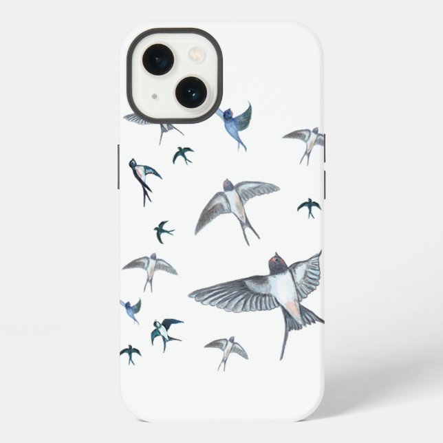 Flock Of Flying Swallow Birds Illustration iPhone Case (Back)