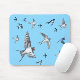 Flock Of Flying Swallow Birds Illustration Mouse Pad