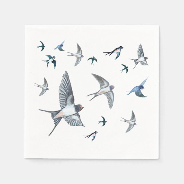 Flock Of Flying Swallow Birds Illustration Napkin (Front)