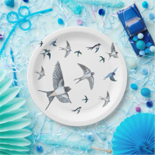 Flock Of Flying Swallow Birds Illustration Paper Plate