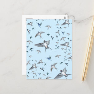 Flock Of Flying Swallow Birds Illustration Postcard