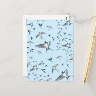 Flock Of Flying Swallow Birds Illustration Postcard