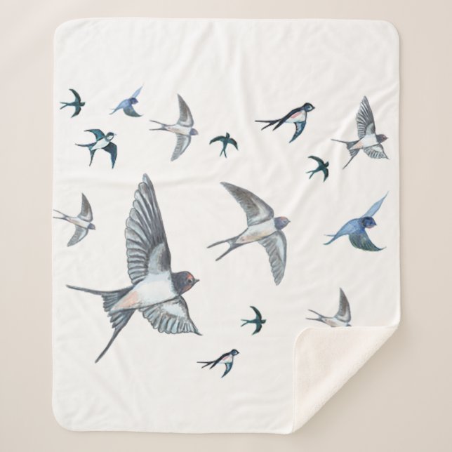 Flock Of Flying Swallow Birds Illustration Sherpa Blanket (Front)