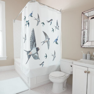 Flock Of Flying Swallow Birds Illustration Shower Curtain