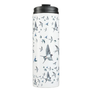 Flock Of Flying Swallow Birds Illustration Thermal Tumbler