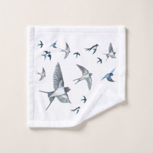 Flock Of Flying Swallow Birds Illustration Wash Cloth