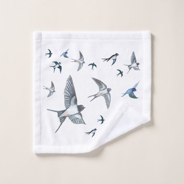 Flock Of Flying Swallow Birds Illustration Wash Cloth (Wash Cloth)