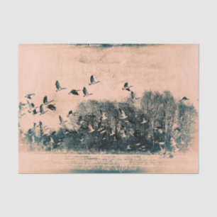 Flock Of Geese Vintage Antique Teal Sepia Texture Tissue Paper