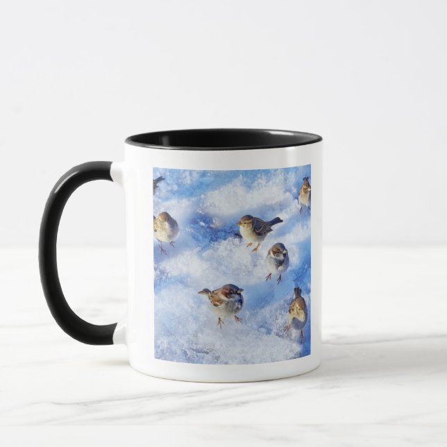 Flock of House Sparrows 'Passer domesticus' on Mug (Left)