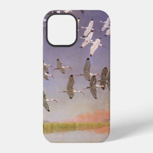 Flock of Ibis Flying Over Wetlands, Vintage Birds iPhone 12 Case
