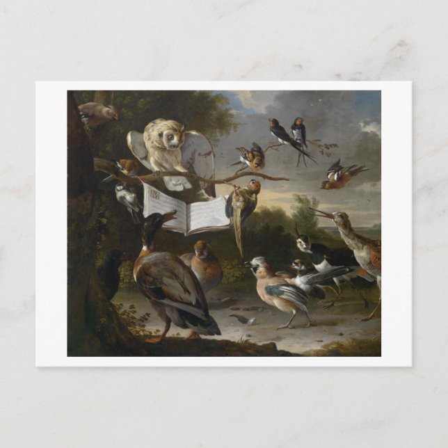Flock of musical birds painting postcard (Front)
