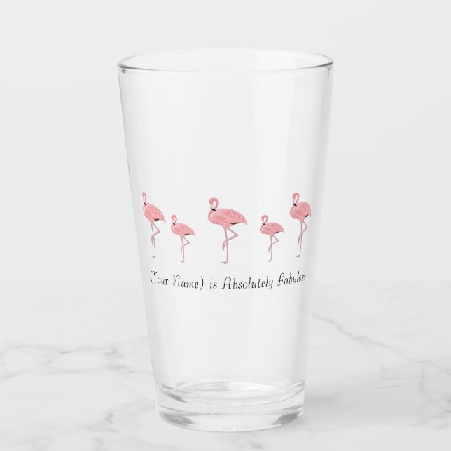 Flock of Pink Flamingos Custom Name Glass (Front)