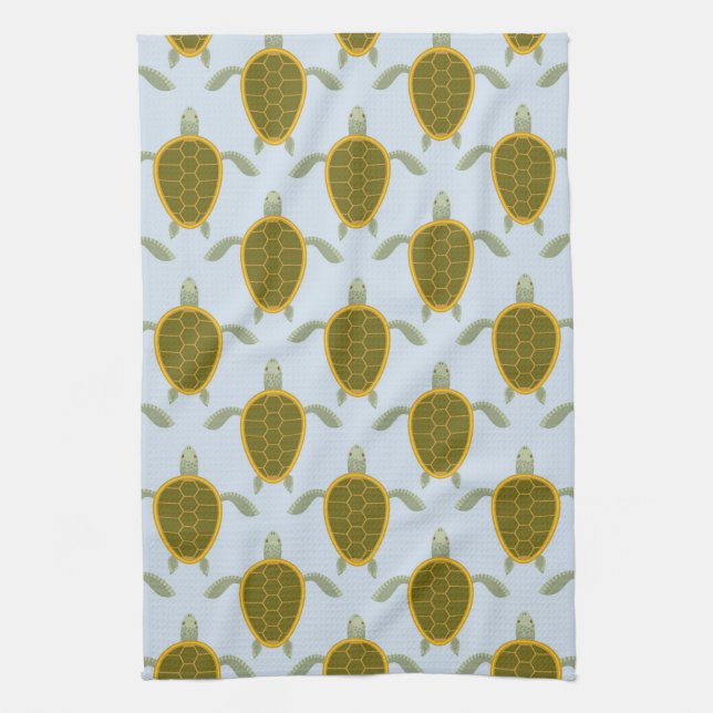 Flock Of Sea Turtles Pattern Tea Towel (Vertical)