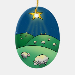 Flock of Sheep under Christmas Star Ceramic Tree Decoration