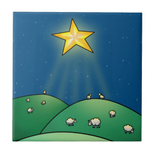 Flock of Sheep under Christmas Star Tile