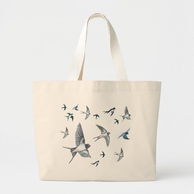  Flock of swallow birds flying Large Tote Bag (Front)