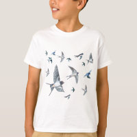 Flock of swallow birds flying