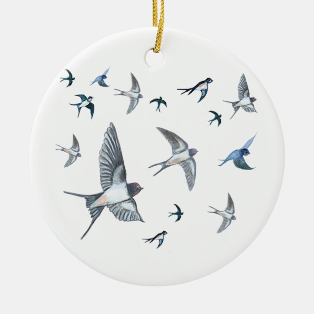 Flock of Swallows in Flight  Ceramic Tree Decoration (Front)