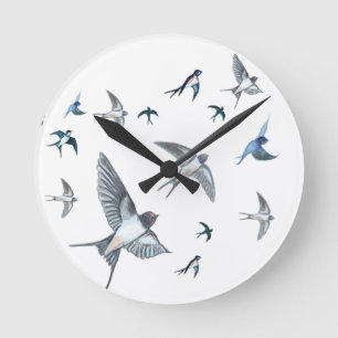 Flock of Swallows in Flight Round Clock