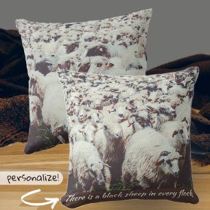 Flock of white & black sheep customisable cushion