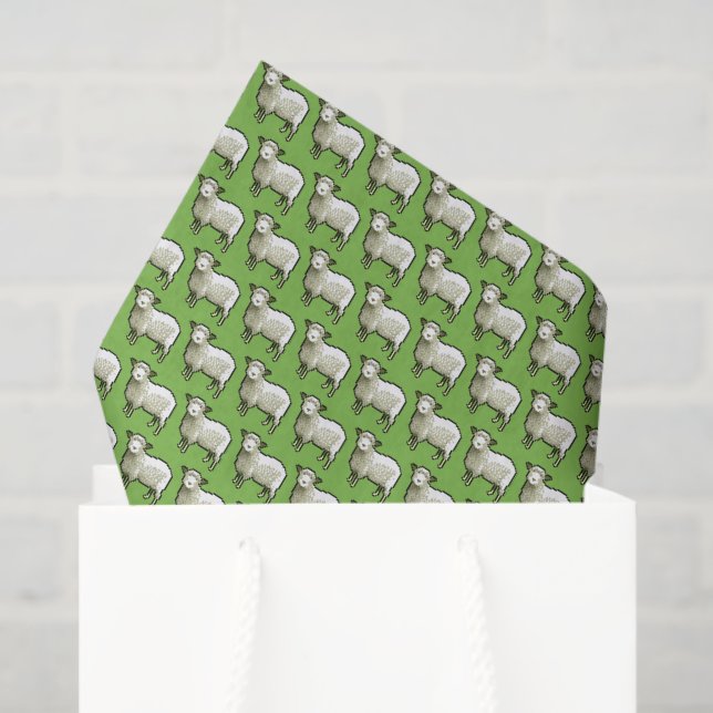 Flock Of Woolly White Sheep Pixel Art Pattern Tissue Paper (Gift Bag)