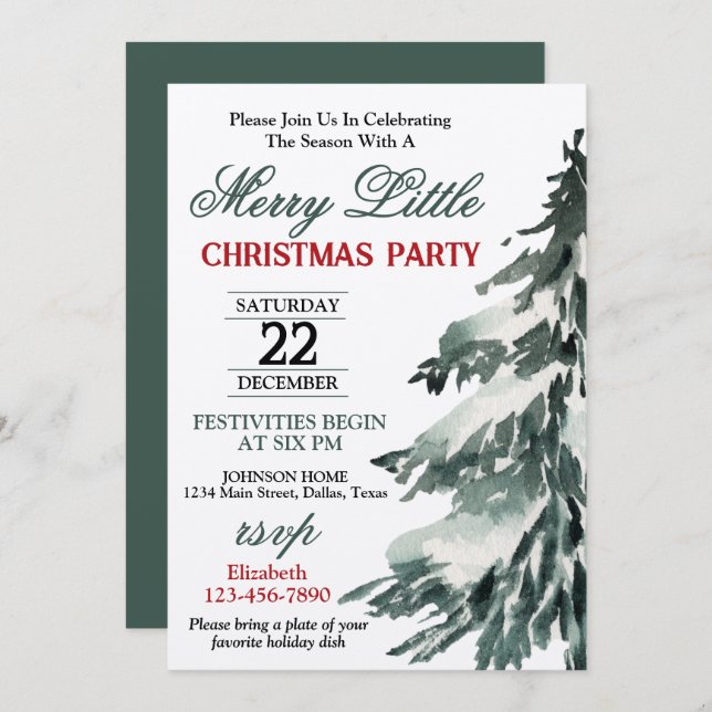 Flocked Christmas Tree Party Invitation (Front/Back)