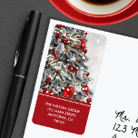Flocked Christmas Tree Return Address Label<br><div class="desc">Personalised return address labels feature beautiful flocked Christmas tree decorated with red and white ornaments and bows. MATCHING holiday invitations and greeting cards in our collection.</div>