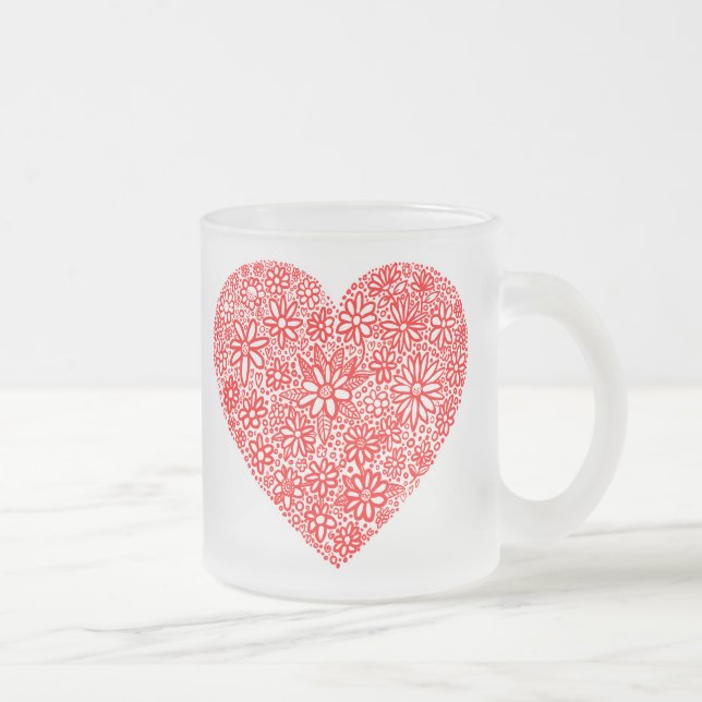 Flocked Heart - Customised Frosted Glass Coffee Mug (Right)