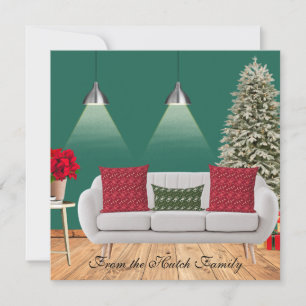Flocked Tree Christmas Scene Holiday Card