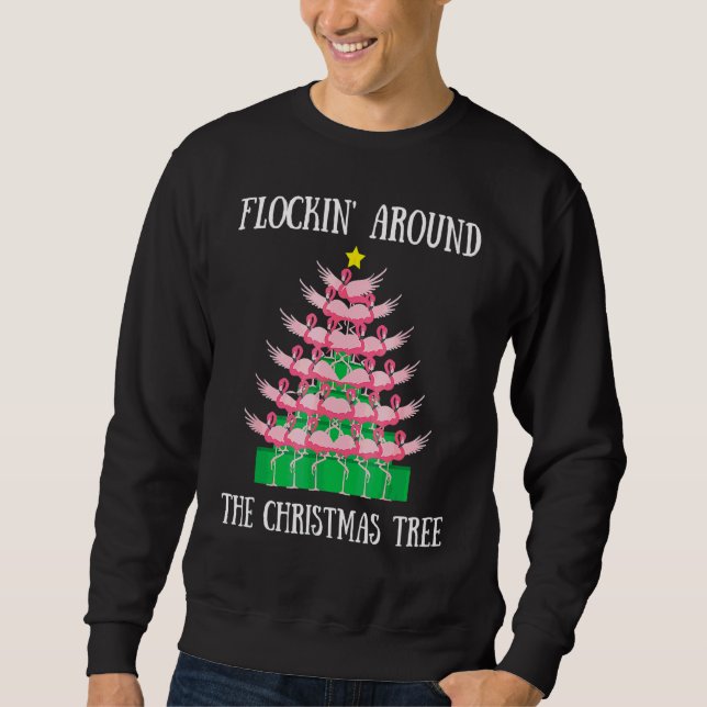Flockin' Around The Christmas Tree Lights Flamingo Sweatshirt (Front)