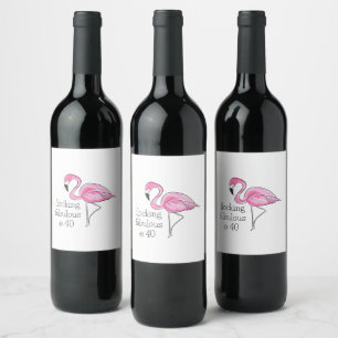 Flocking Fabulous at Forty Pink Flamingo Wine Label