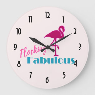 Flocking Fabulous Typography w/ Pink Flamingo Large Clock
