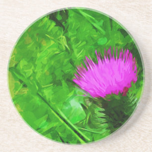 Flodmans Thistle Purple Wildflower Abstract Coaster