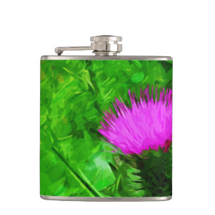 Flodmans Thistle Purple Wildflower Abstract Hip Flask