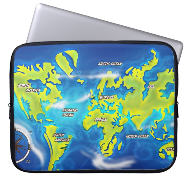 Flooded Earth Map Laptop Sleeve (Front)