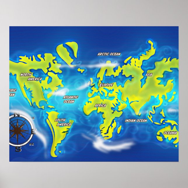 Flooded Earth Map Poster (Front)