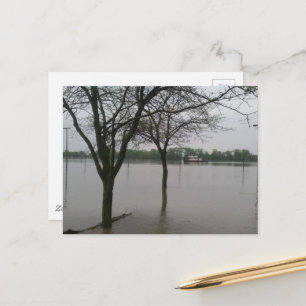 floodwaters in Burlington, Iowa river barge Postcard