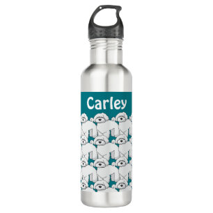 Floofy White Puppy Pattern Personalised 710 Ml Water Bottle