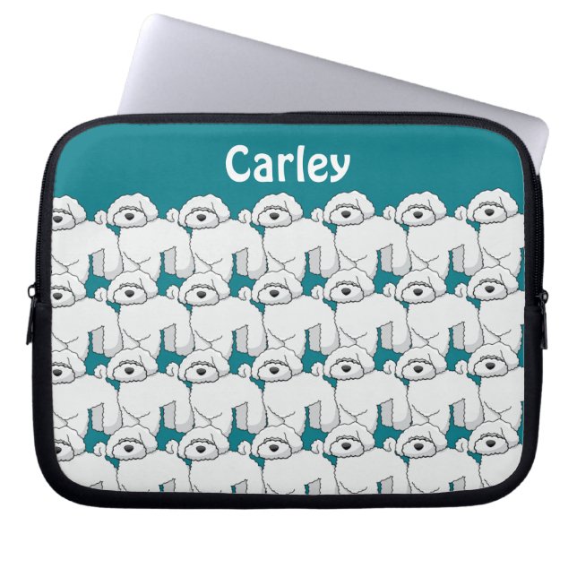Floofy White Puppy Pattern Personalised Laptop Sleeve (Front)