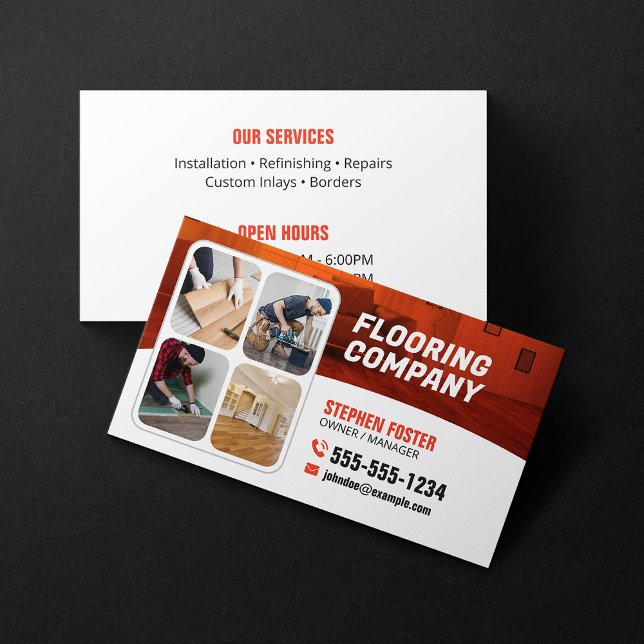 Flooring Contractor Wooden Floor Tile Orange White Business Card (Creator Uploaded)