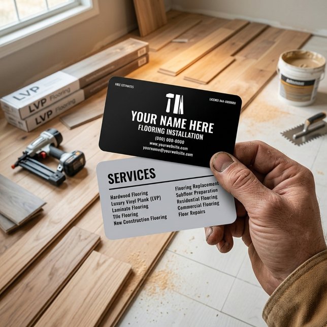 Flooring Installation Modern Black and Silver Business Card (Creator Uploaded)