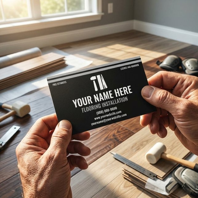 Flooring Installation Professional Black & Silver Business Card (Creator Uploaded)